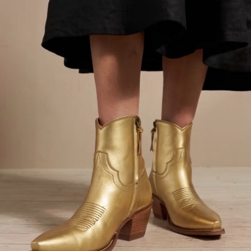 Tecovas Metallic Gold Western Ankle Boots